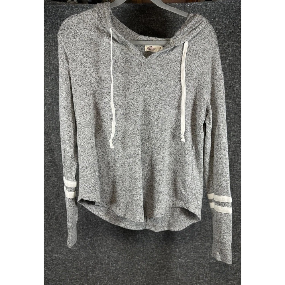 Hollister Women's Gray Pullover Hooded Shirt Size S Logo Stretch Lightweight